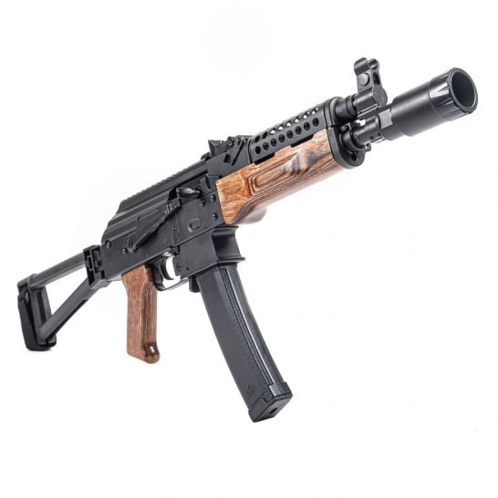 PSA AK-V 9mm Triangle Folding Pistol with Cheese Grater Upper Hand Guard and Linear Comp Flash Can, Nutmeg