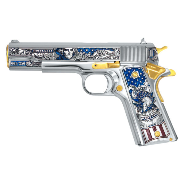 Colt 1911 45 ACP Liberty Crown in High Polish Stainless Steel 24K Gold Plated Accents and Grips